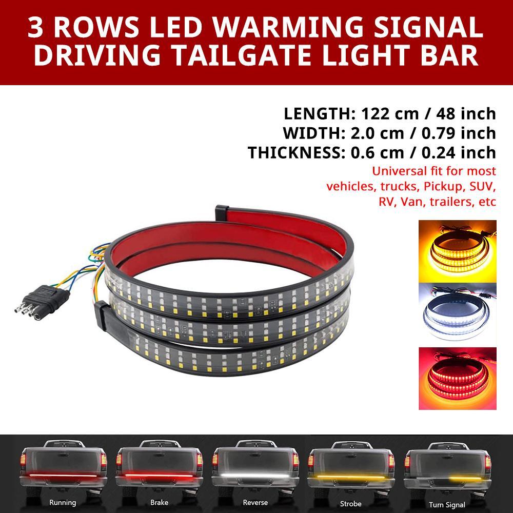48 Inch 3 Row LED Light Strip, Truck Tailgate Light Strip with Red Running Brake Lights, White Reverse Light, Amber Turning Signals Strobe Interior Lights, Tailgate Light Bar, Led For Car, Led Car Lights