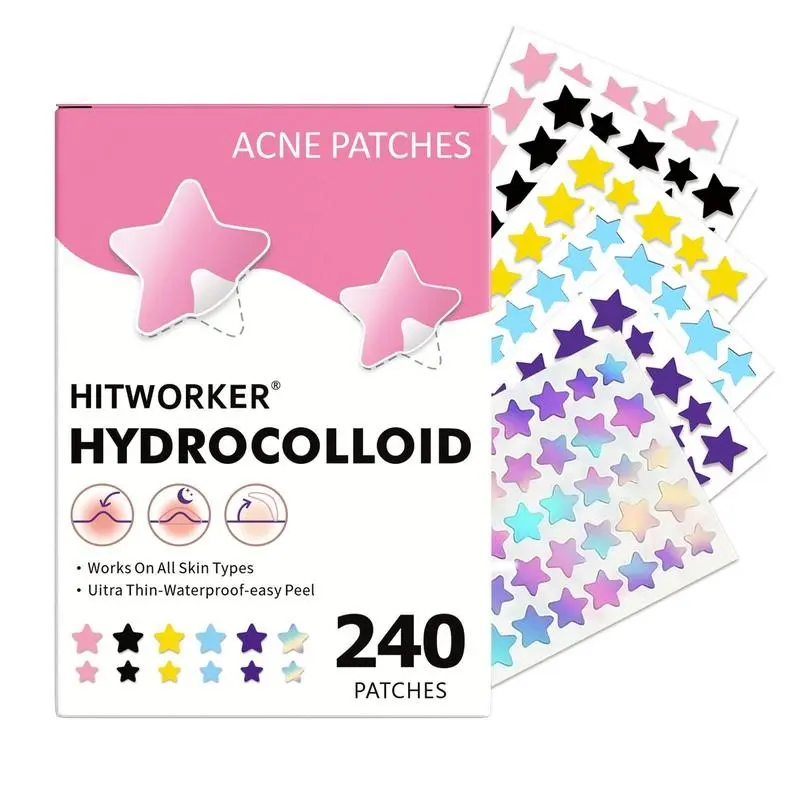 Hydrocolloid Acne Patches, 240pcs/box Star Shaped Acne Cover Patches, Facial and Skin Care Tool Stickers for Women & Men, Acne Pimple Patch