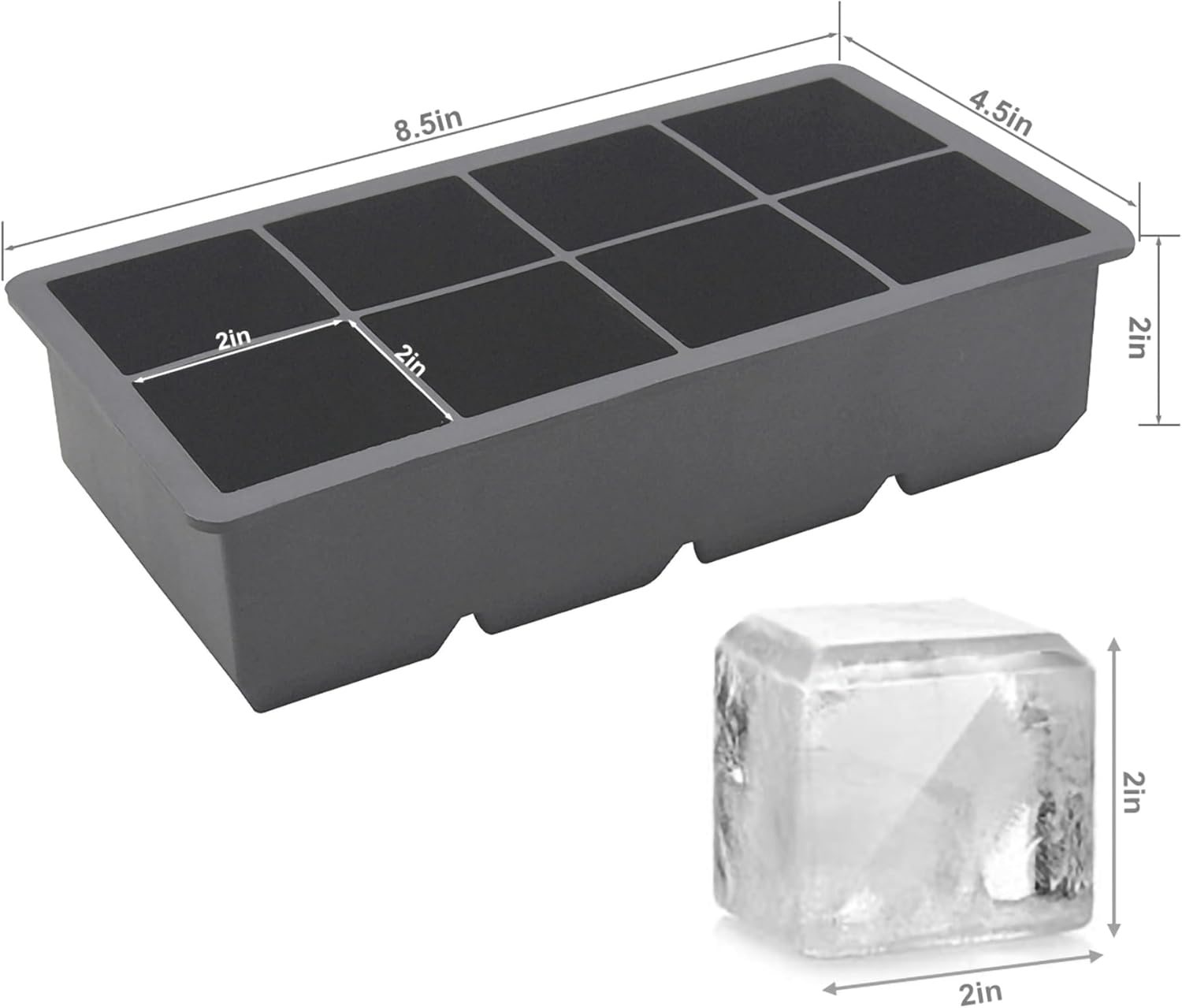 Large Ice Cube Trays 2 Pack,Big Ice Cube Molds with Removable ,Easy Release and Stackable  Ice Cube Tray,Make 16 Big Square Ice Cubes for ,