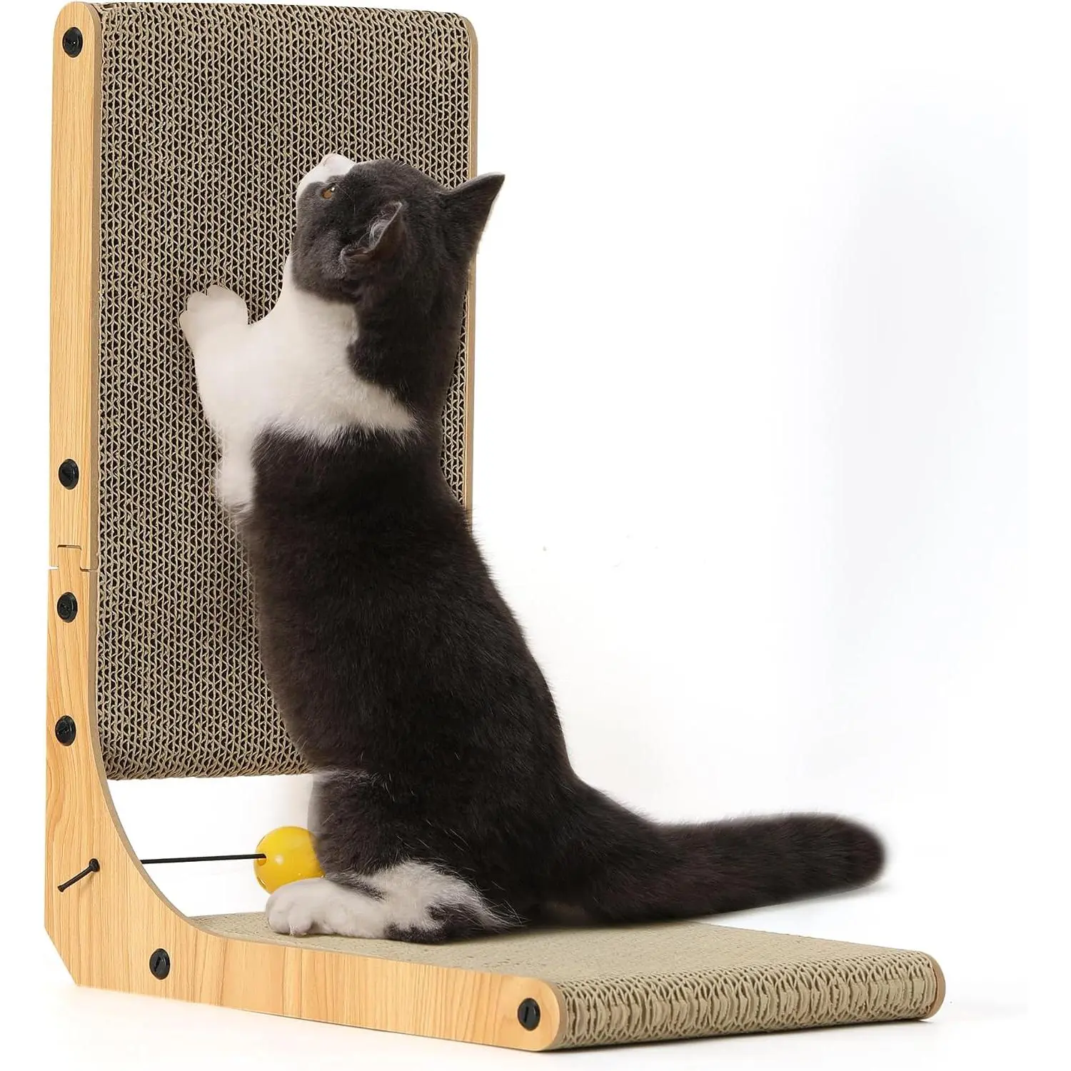 Scratcher, 18.9 Inch L Shaped  Scratch Pad for Indoor Cats | Vertical   Board with Ball  , Cardboard  Scratcher for Wall Sofa Couch, Kitten