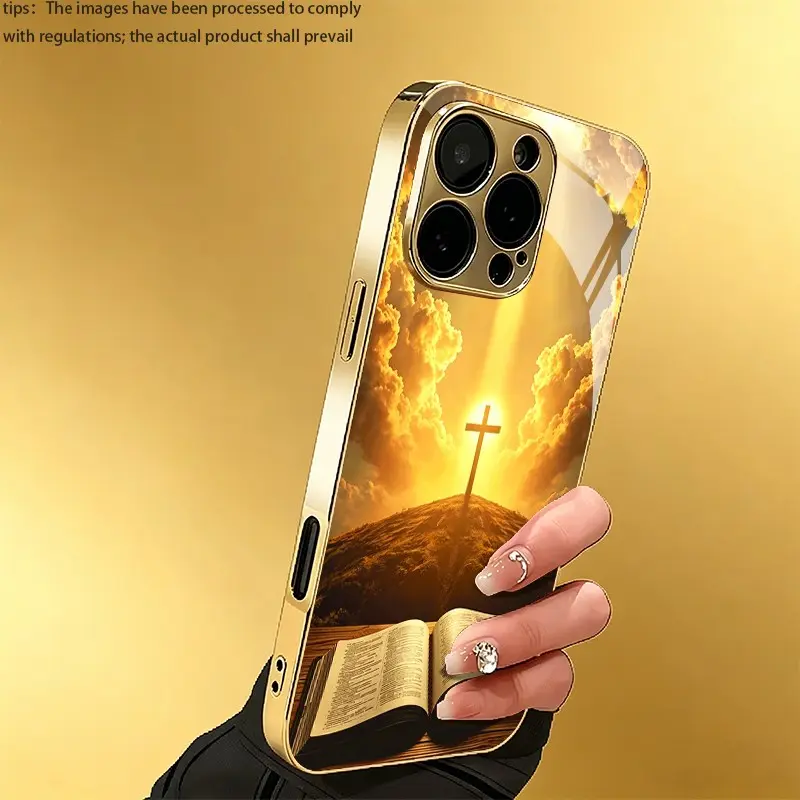 Bible cross pattern Protective phone case cover for iPhone 6/6S/7/8/SE (2020)/SE (2022)/6 Plus/6S Plus/7 Plus/8 Plus Light luxury gold glass texture phone case accessories