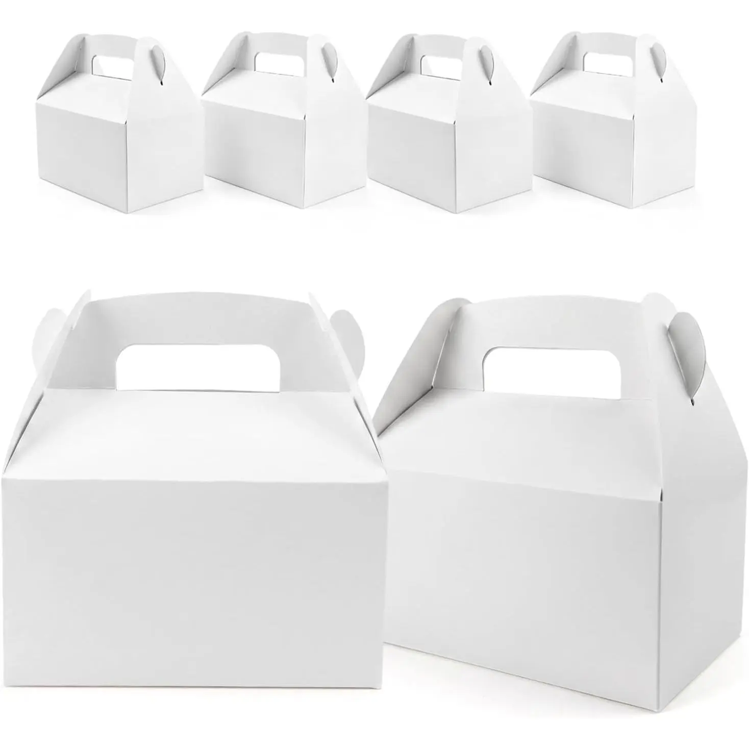 12 count White Party Favor Boxes with Handle, 6.3x3.5x3.5 Inch Goodie Gable Boxes for Bakery, Cookies, , Candies, Birthday, Wedding and Events