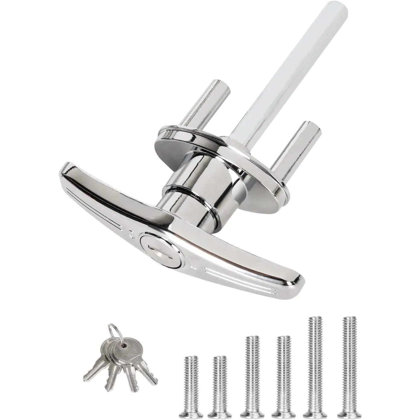 Garage door T-handle latch replacement part, comes with 4 keys and installation accessories, suitable for doors 1-3/2 inches to 2inch inches thick, garage door T-handle latch set - 1 piece