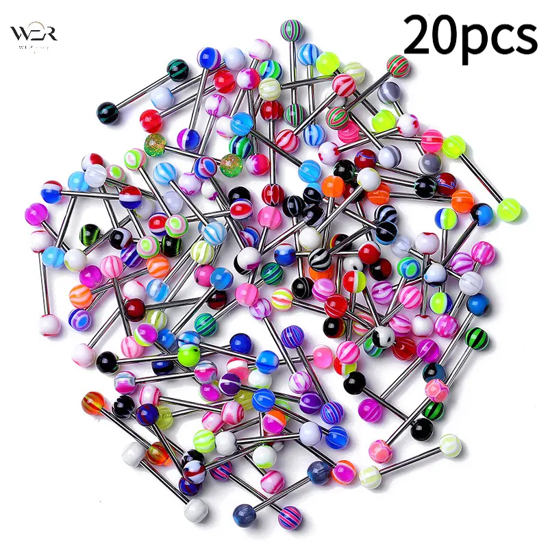 Women's 20pcs Stainless Steel Body Piercing Jewelry Set - Tongue Studs, Navel Rings, Lip Studs, Minimalist Premium Belly Button Rings Accessory,sohochic