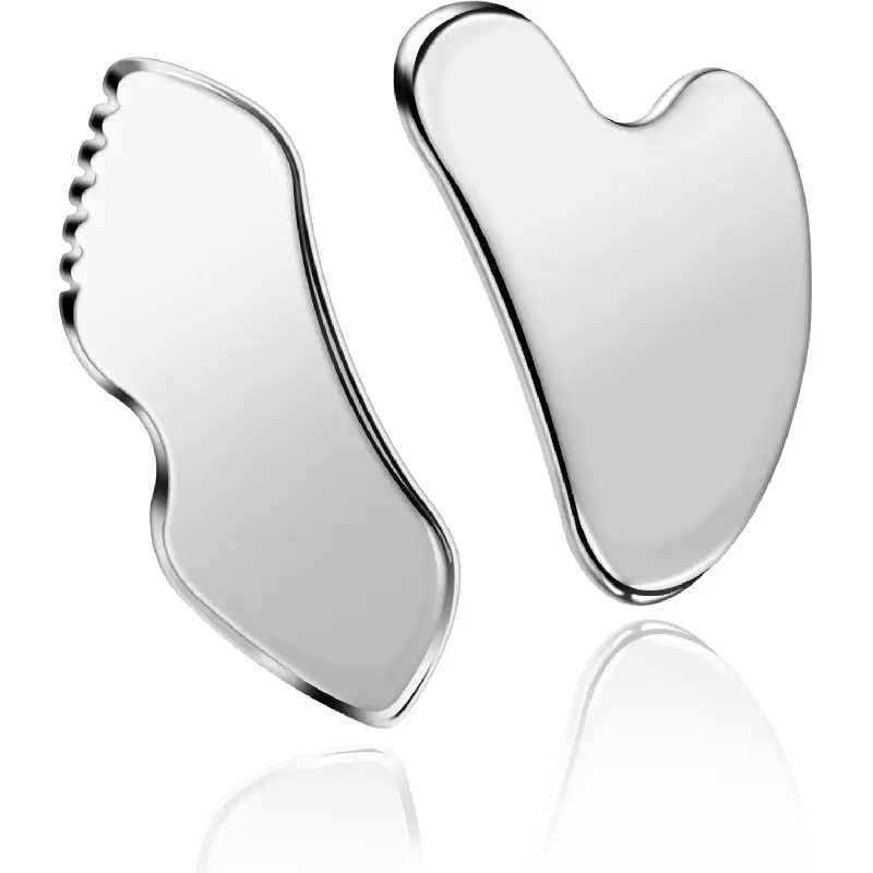 2 Pcs Stainless Steel Gua Sha Tool, Gua Sha Facial Tools, Durable GuaSha Tool for Jawline Sculpting, Face Massager, Puffiness Reducing, Skin-Care Gift