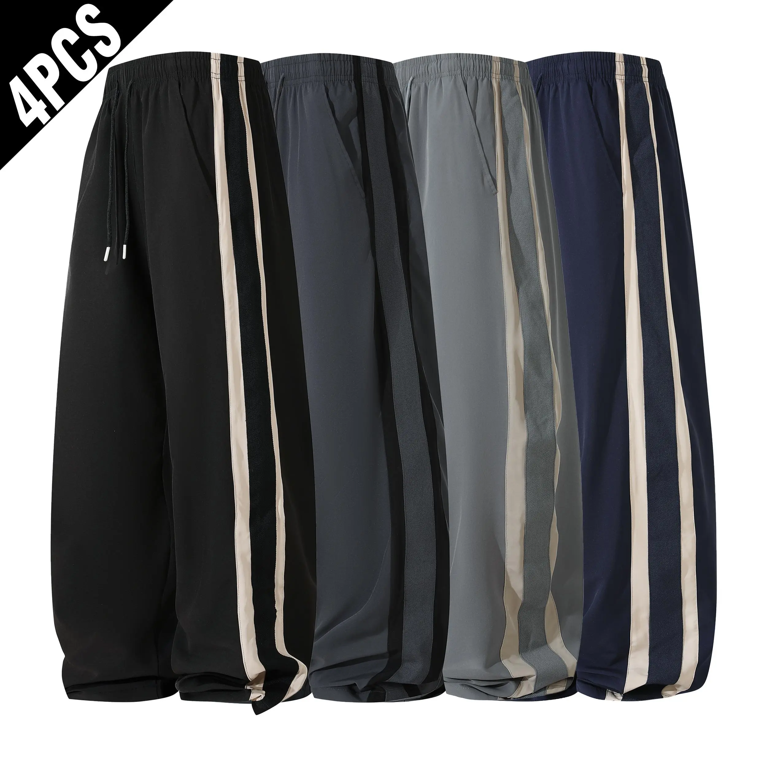 Men's Side Stripe Running Track Pants, Casual Full Length Athletic Sportswear for Outdoor & Daily Wear, 2 or 3 Pack Set, Running Pants fit bottom male clothes com frt clothing mens Lightweight Elastic Workout Sweatpants training pant men