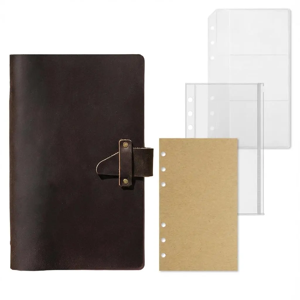 Acidea Refillable A6 Genuine Crazy Horse Leather 6-Ring Binder Notebook - 192 Pages Modern Blank Paper Refill, Pocket, for Business Writing, Work and Study