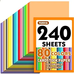 240 Sheets 8.5" X 11" Colored Cardstock 80 Assorted Colors 180 GSM/65 LB Construction Paper for Printing Card Making DIY Crafts Kids School Supplies Party Decorations