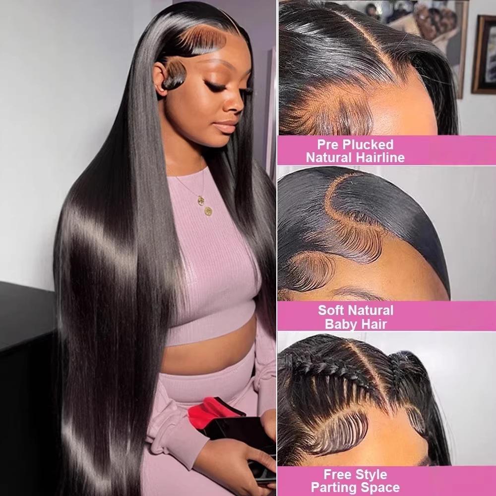 2026 European, American, and African wigs, black long straight hair lace headpiece