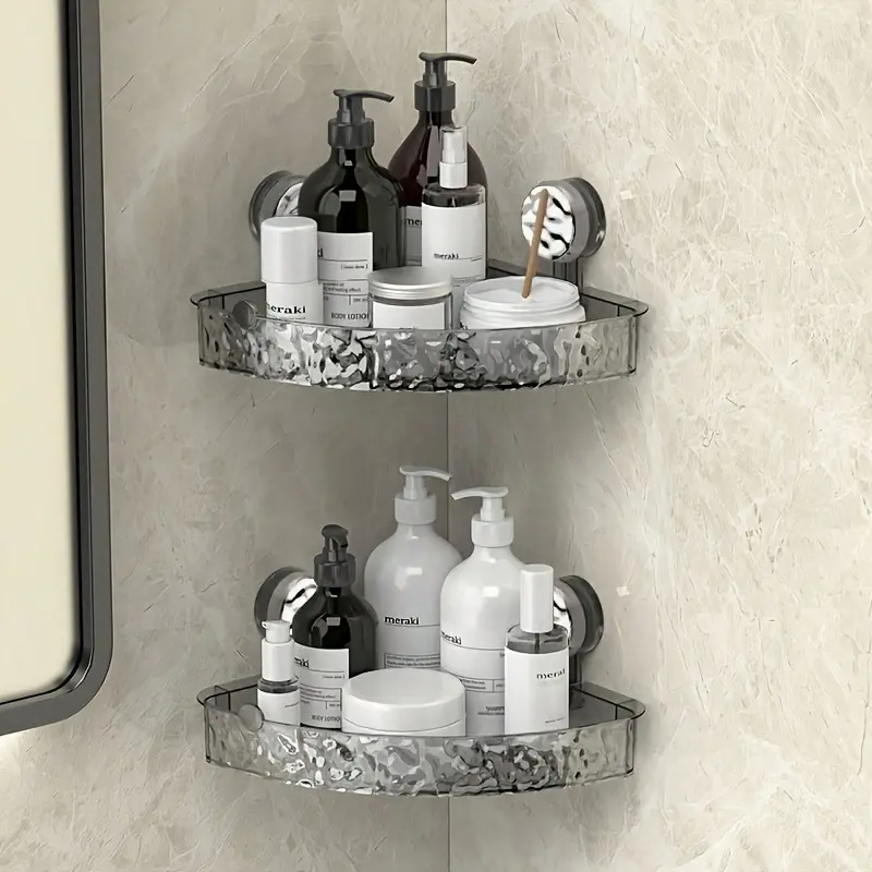 Hot-selling products [2-piece set] Wave suction cup rack, non-punching wall-mounted, transparent removable storage rack, bathroom rack, Bathroom Organizers
