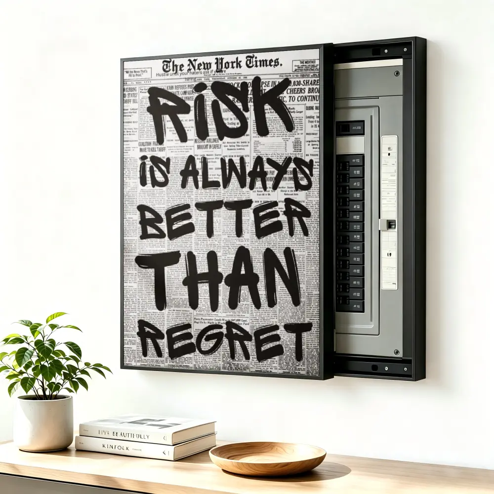 ElectricalPanel Cover Decorative Breaker Box Cover Fuse Box Cover Risk Is Better Than Regret Aluminum Alloy Frame With High Quality Canvas, LivingRoom Home Office