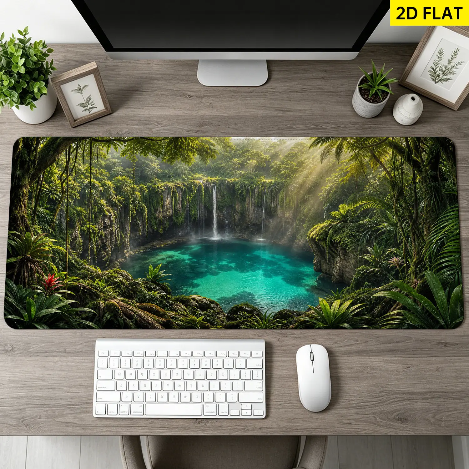 Extra Large tropical rainforest waterfall landscape Mouse Pad,Non Slip Rubber Pad,Desktop Decoration Drotection Pad,Washable,Lock Edge Multi Size,Premium Multipurpose Mousepad For Home,Office,Gift for Family and Friends