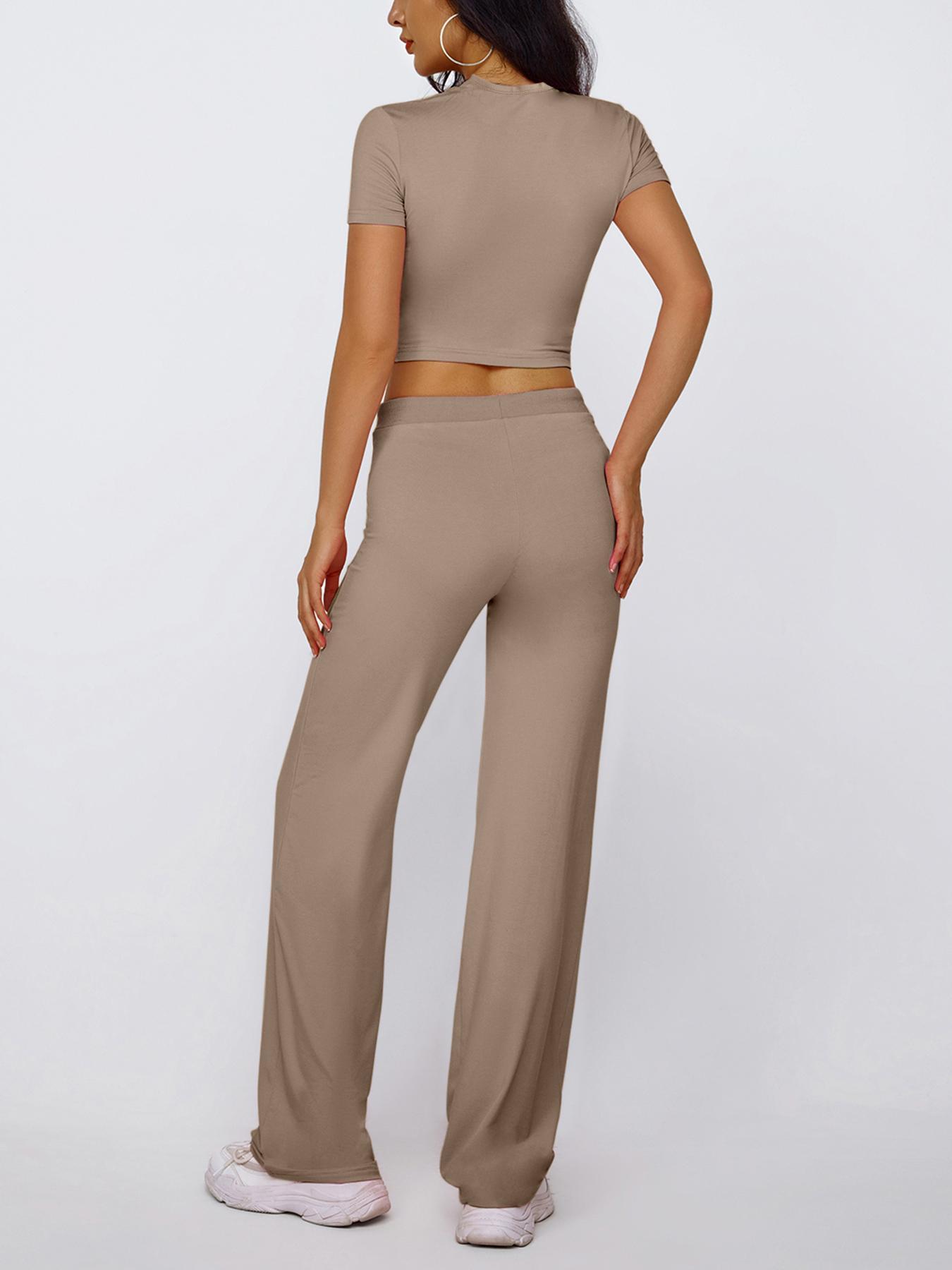 Women's Solid Modal Loungewear Two-Piece Pajama Set, Casual Comfy Soft Round Neck Short Sleeve Tee & Drawstring Pants Set, Ladies Sleepwear for Spring & Fall Women's Solid Modal Loungewear Two-Piece Pajama Set, Casual Comfy Soft Round Neck Short Sleeve Tee & Drawstring Pants Set, Ladies Sleepwear for Spring & Fall