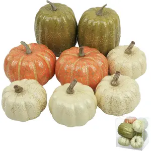 8Pcs Assorted Colors Fake Mini Plastic Pumpkins, Artificial Pumpkins for Fall Thanksgiving Autumn Harvest Indoor Outdoor Centerpiece Table Home Decor