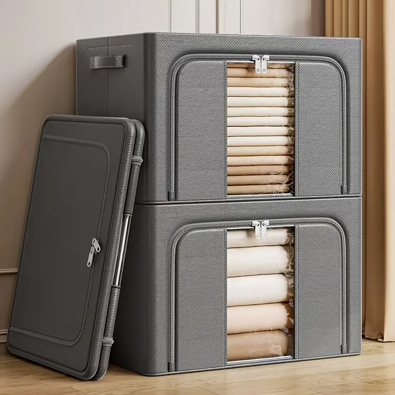 3PCSNew storage box, large capacity visible transparent window, reinforced zipper handle, suitable for placing clothes and bedding next to the wardrobe, storing clothes and bedding, and organizing under the bed, Containers for Organizing