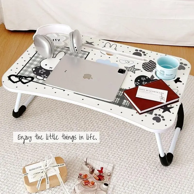 Multifunction Gateleg Table Originality Miffy with Cup Holder Dormitory Magical Study Family Expenses on The Bed Writing Lovely