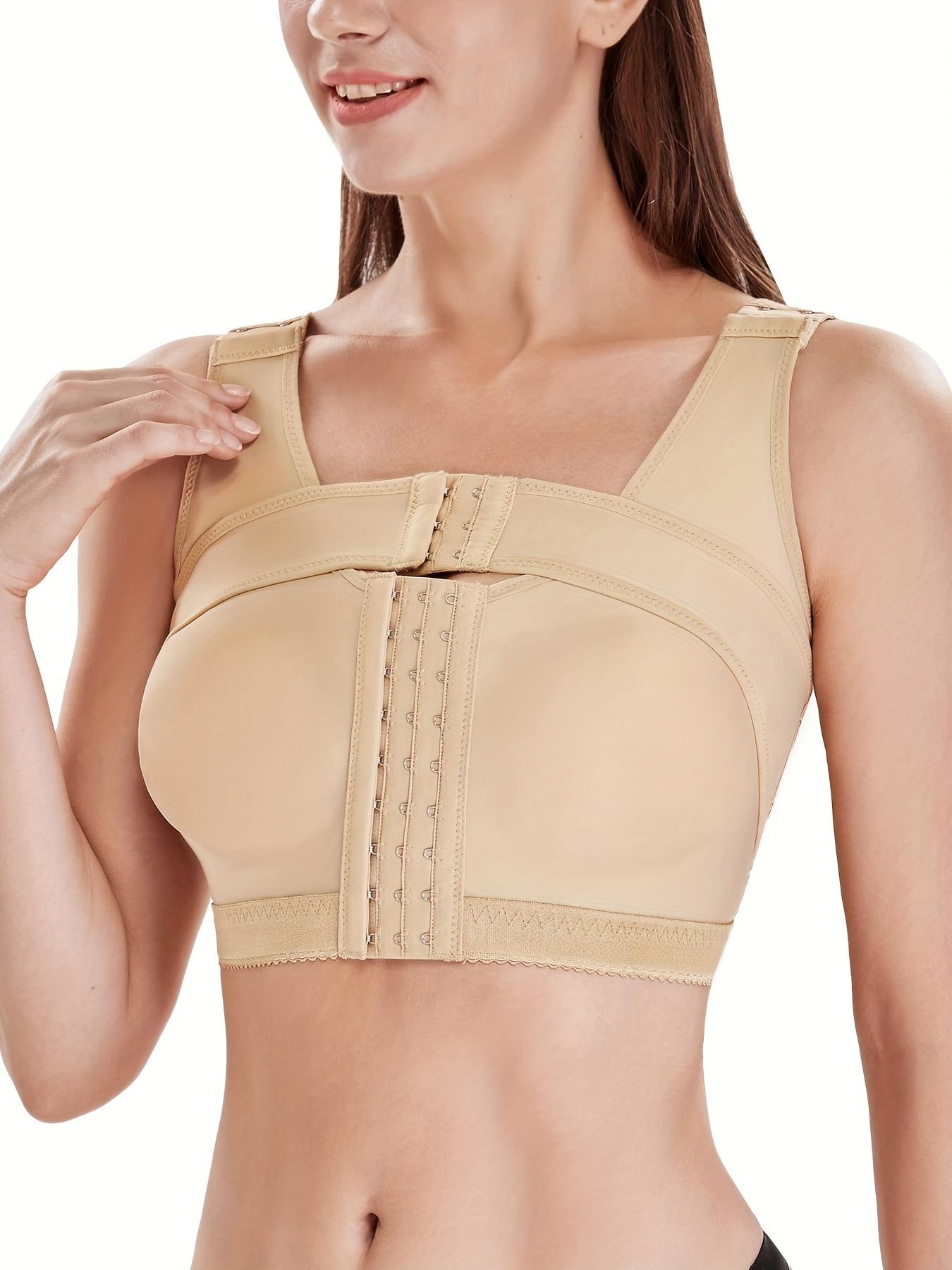 Women's Adjustable Hook & Eye Front Push Up Solid Basic Bra, Breathable Elegant Comfortable Wide Strap Lingerie Top for Daily Wear, Ladies Underwear for All Seasons, Unlined Bra, Adjustable Bras