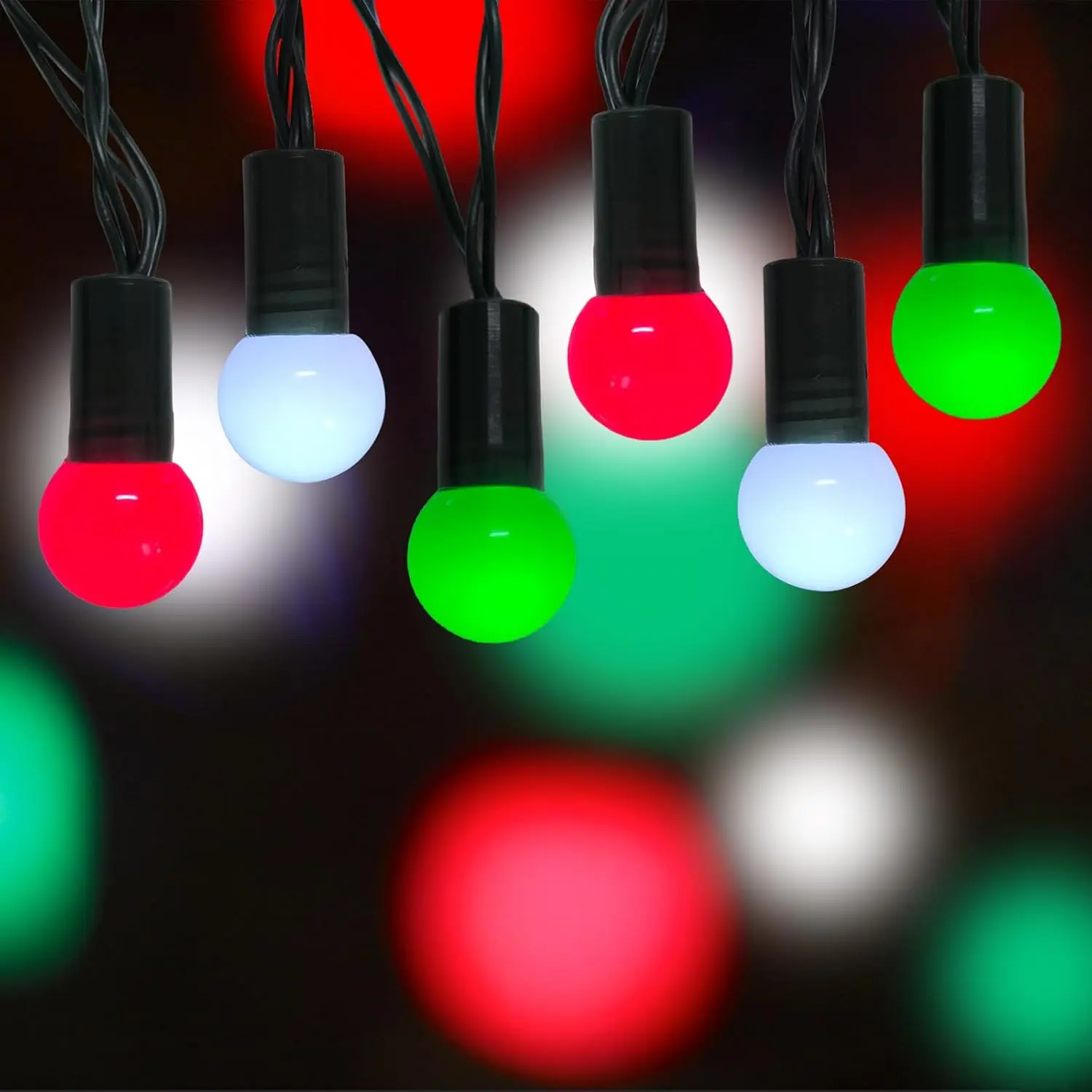 Round Christmas Lights  Operated 18.9Ft Red White and Green Christmas Lights 50 LED Mini Globe String Light 8 Modes with Timer,  Xmas Fairy Light for Indoor Outdoor Tree Party Decor