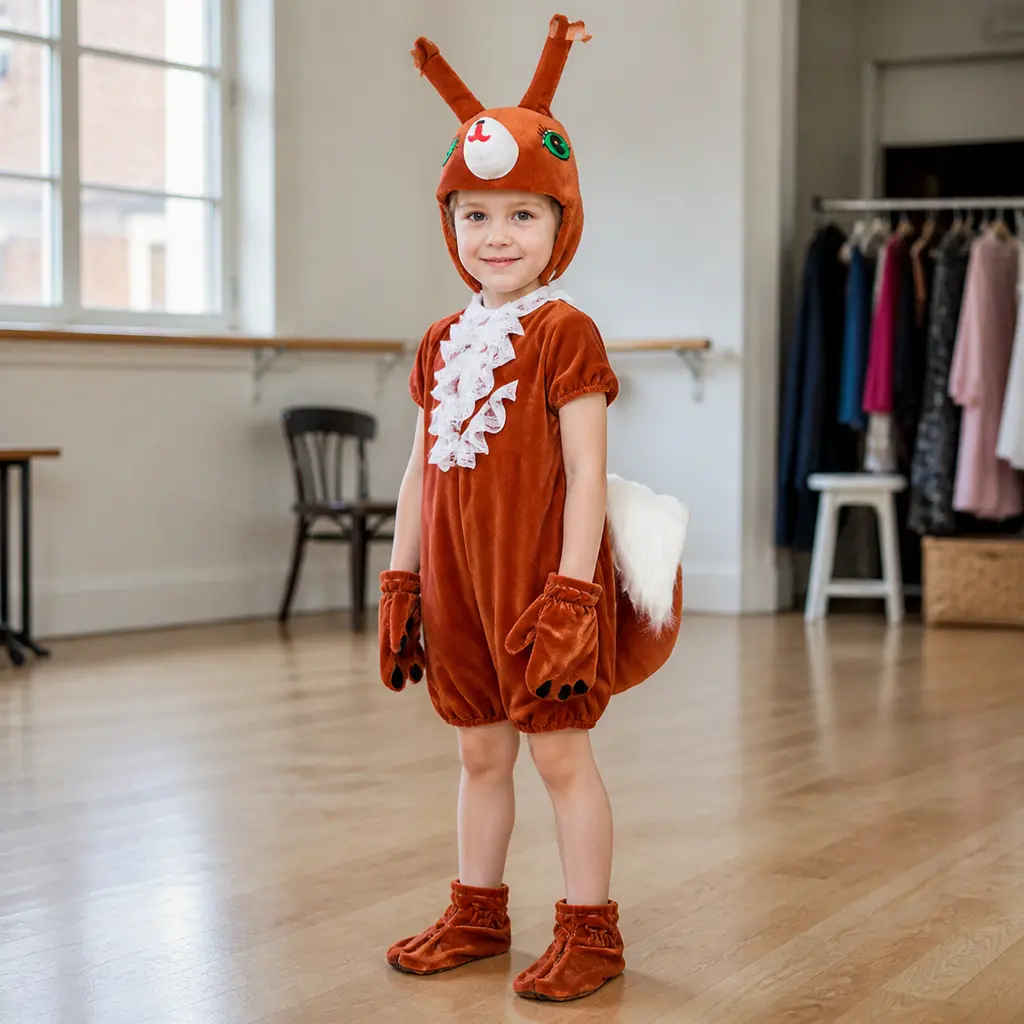 Kids Squirrel Costume Set with Hat, Paw Gloves and Shoe Covers, Brown Short Sleeve Animal Performance Outfit