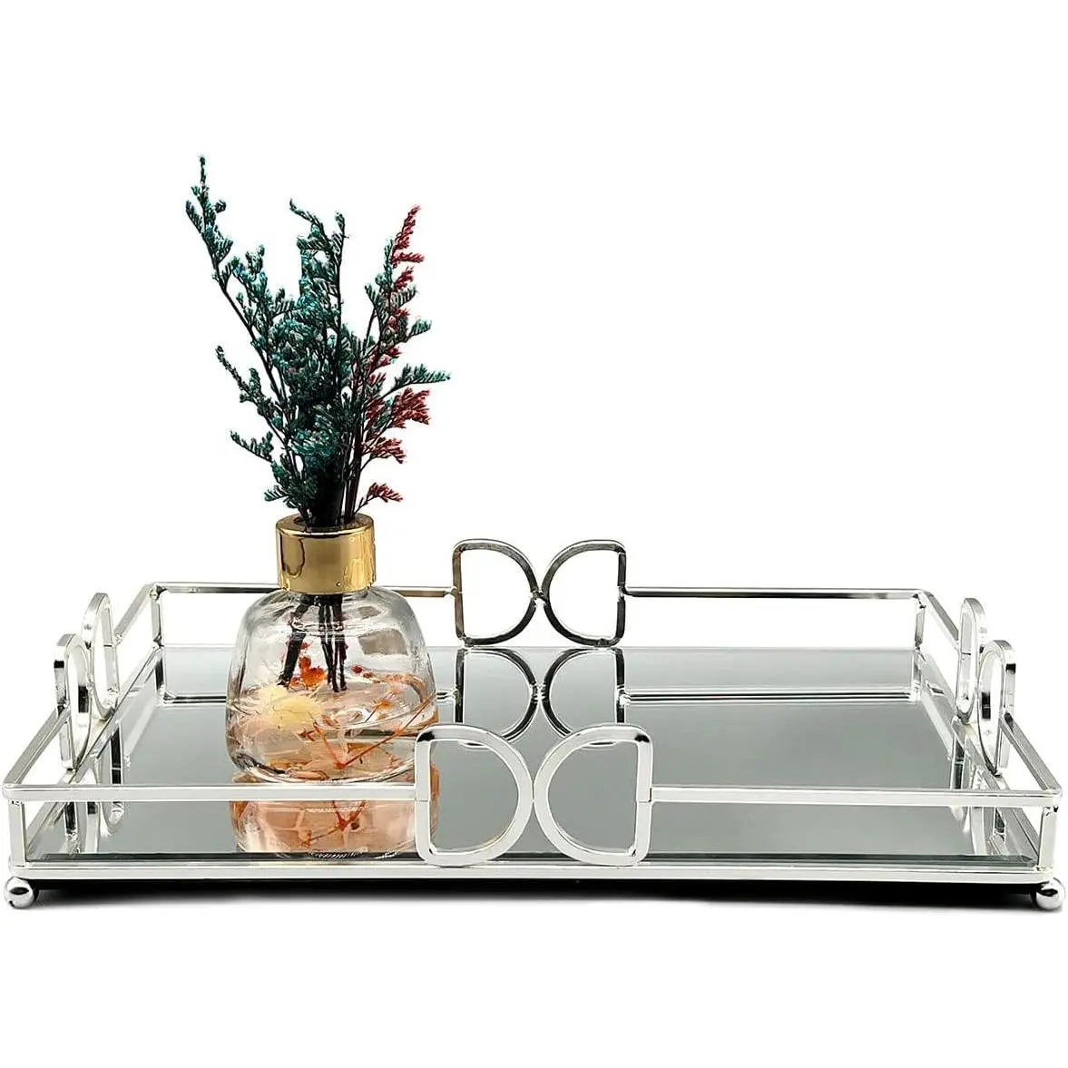 Decorative Tray, Bright , Modern  Feeling Perfume Tray, Luxury Rust-Proof Glass Tray for Bathroom, Dresser, Bedroom