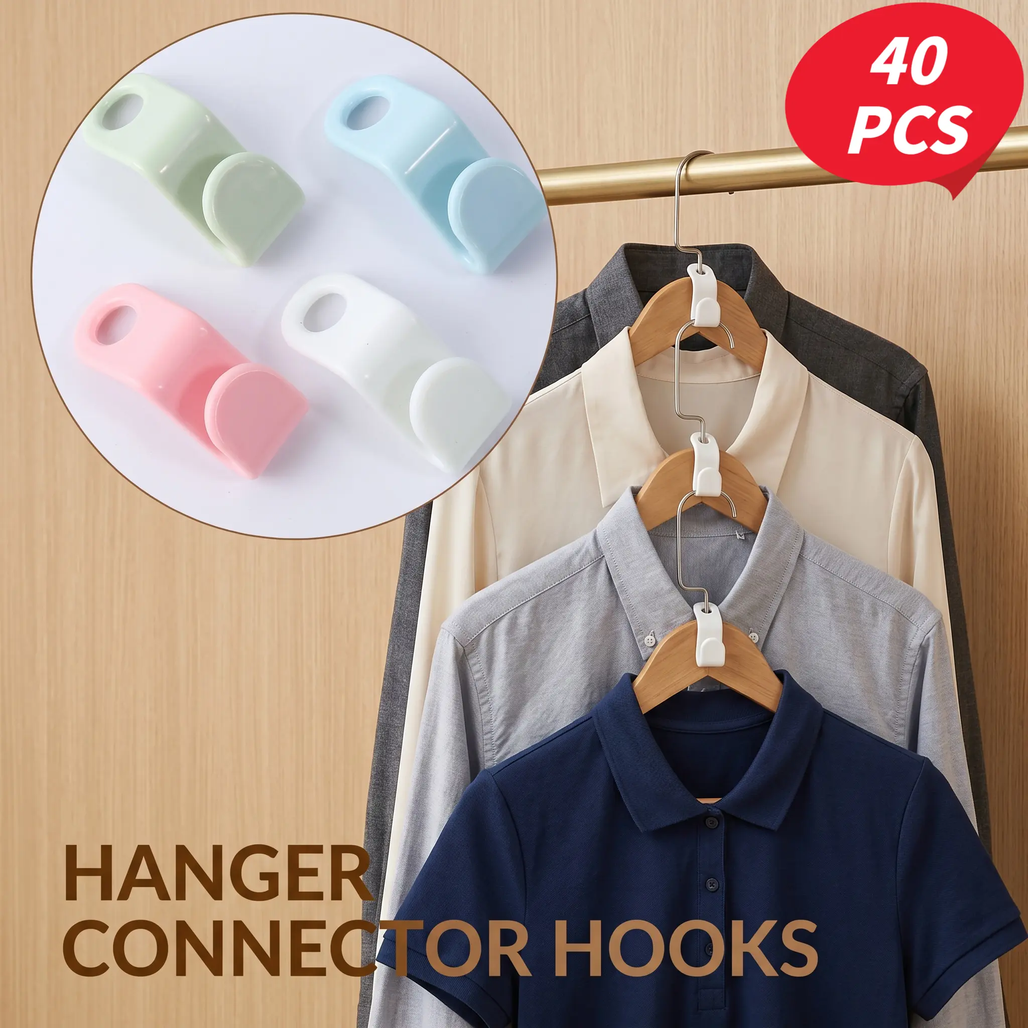 40 Counts Space Saving Hangers Connector Hooks, High Load-bearing Clothes Hanger Connector Hooks, Hooks for Hangers, Random Colors-YY1,dorm room inspo,college dorm essentials,dorm haul
