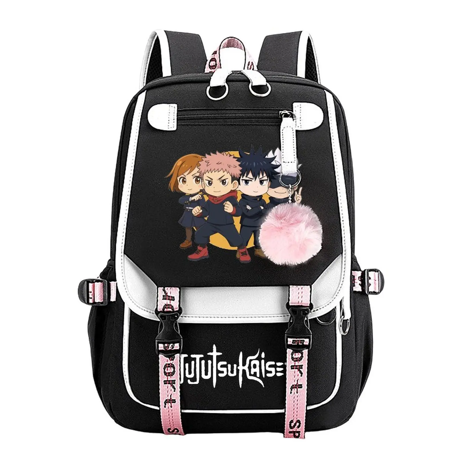 Jujutsu Kaisen Printed Anime Character Backpack, 13-14 Years Unisex School Bag Shoulder, Back to School Haul Cotton Linen Water-Resistant Large Capacity All Seasons Travel Bag with Laptop Compartment