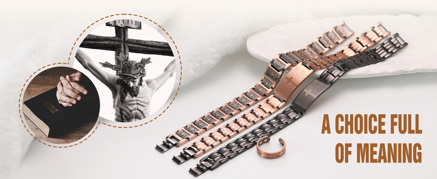 Jecanori 2X Copper Magnetic Bracelet for Men,Ultra Strength Cross Bracelet With Ring Include Adjustable Link, Jewelry Gift Wearable SpringStatements
