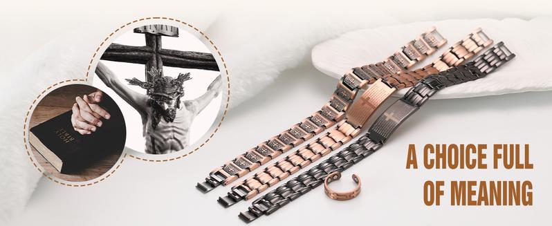 Jecanori 2X Copper Magnetic Bracelet for Men,Ultra Strength Cross Bracelet With Ring Include Adjustable Link, Jewelry Gift Wearable