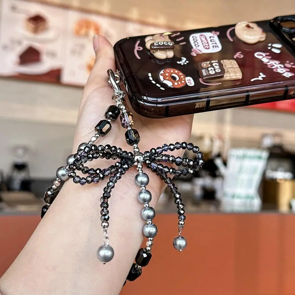 Stylish Beaded Phone Charm Wrist Strap for Women, Anti-Theft Hands-Free Detachable Phone Lanyard with Invisible Tether Tab, Cute Bow Belt Decor Smartphone Accessory, Portable Daily Outfit Matching Cell Phone Jewelry
