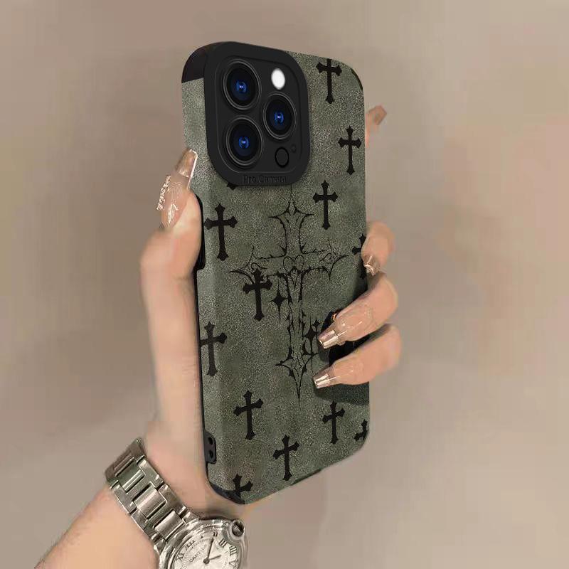 Black cross-patterned phone case, compatible with iPhone 17, Pro Max, Air 16, 16e, 15, 14, 13, 12, 11, Pro Max Plus, X, XS, MAX, XR, back cover.