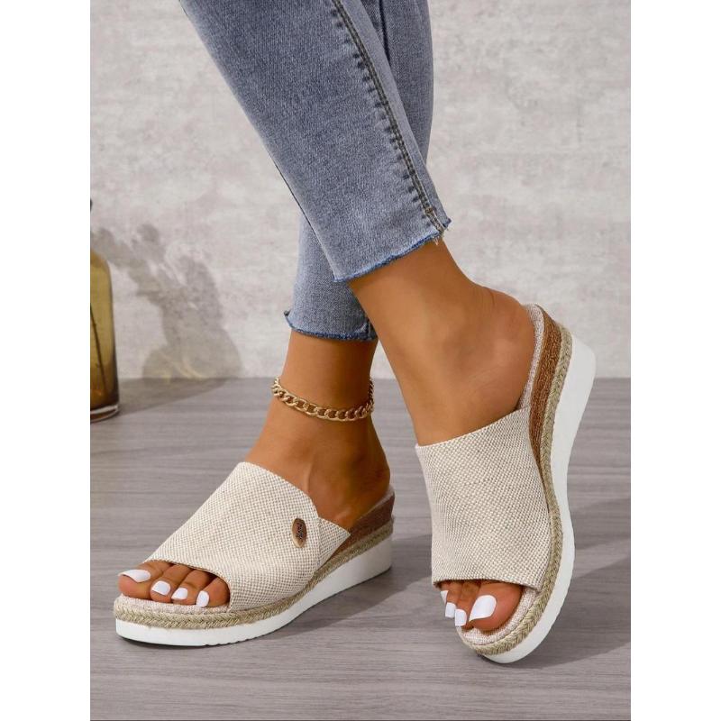 (New)Women's Fashionable Plain Color Wedge Sandals, Casual Comfortable Platform Sandals for Summer, Espadrilles Wedges, Sandals Slippers, Lightweight Breathable Shoes for Daily Wear, Footwear