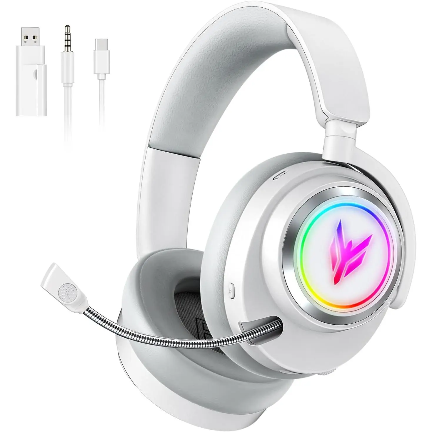 Wireless Gaming Headset for PS5 PS4 PC Switch Mac - 2.4GHz USB/Type-C & Bluetooth 5.4 RGB Headphones with 100H Battery, 7.1 Surround Sound, Noise Cancelling Mic & 3 Audio Modes (HiFi/Music/Game)