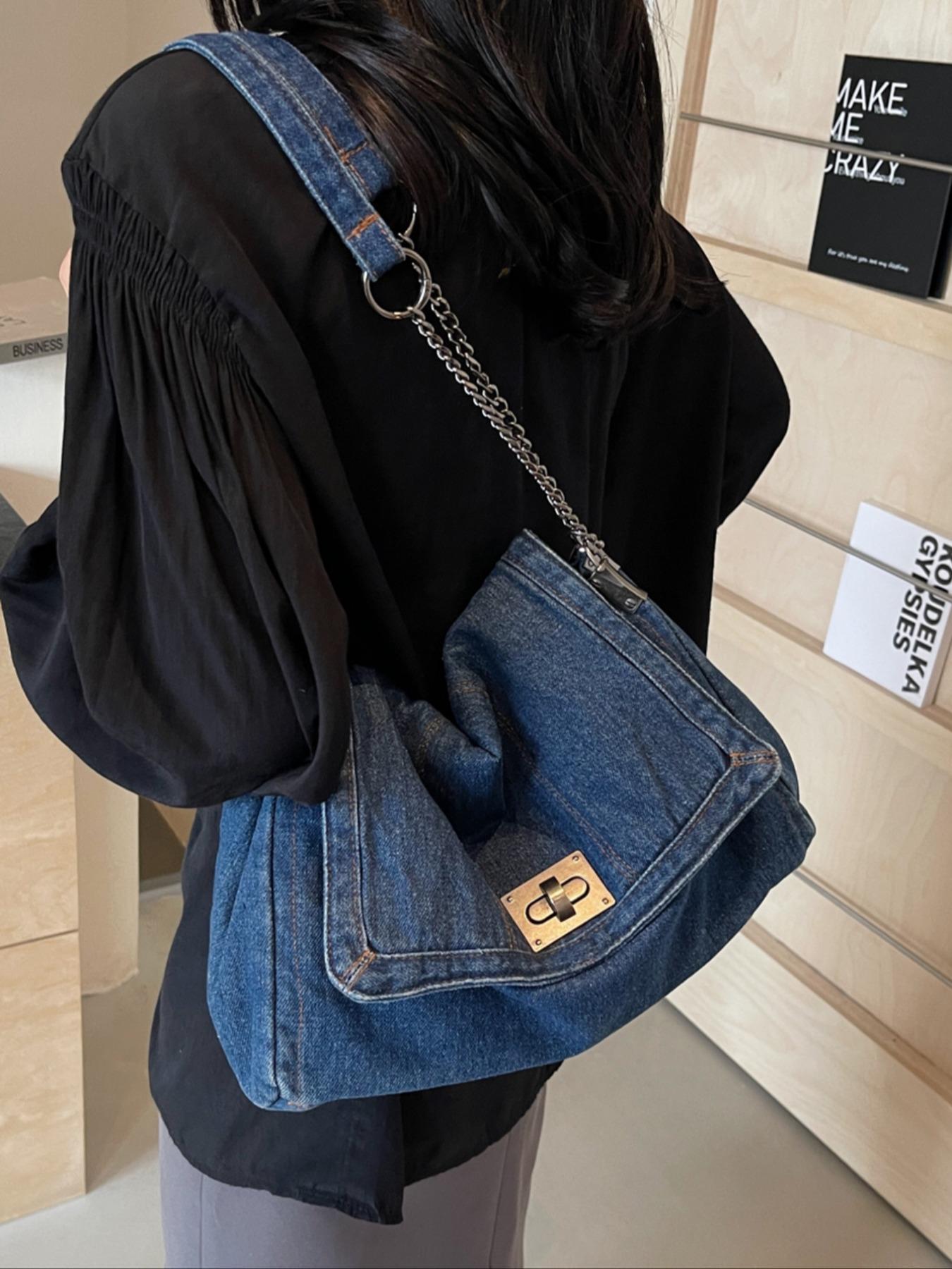 2026 Denim Bag Chain Shoulder Bag Women's Fashion Commuting Work Underarm Bag Vintage Texture Travel Handbag