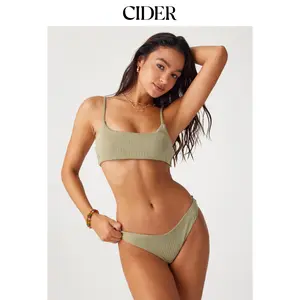 Cider Scoop Neckline Texture Bikini Swimsuit