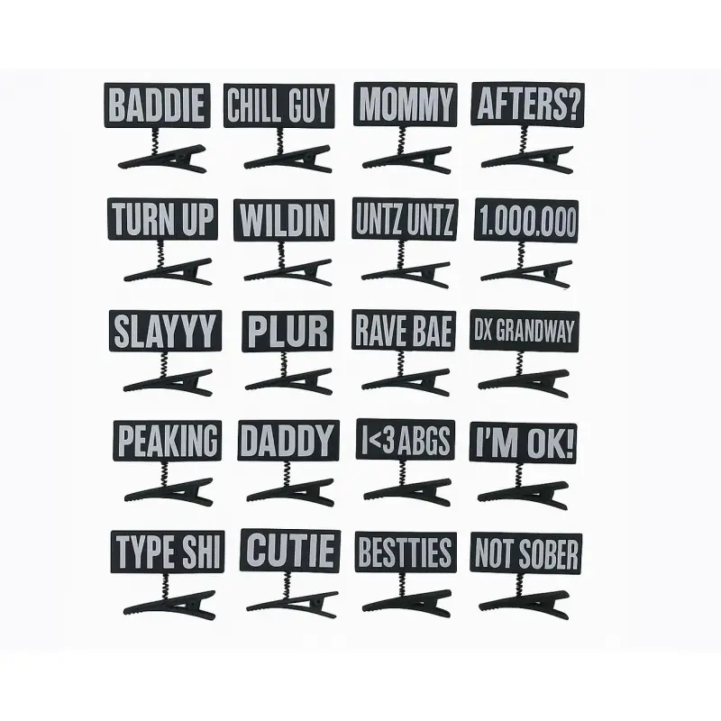 WORDS Word Clips for Hair Word Sprout Pack Black White Funny Sprouts Trendy Phrases Slang Rave Plur Festival EDM Concert Cute Small Hairpins Headwear Hair Accessories