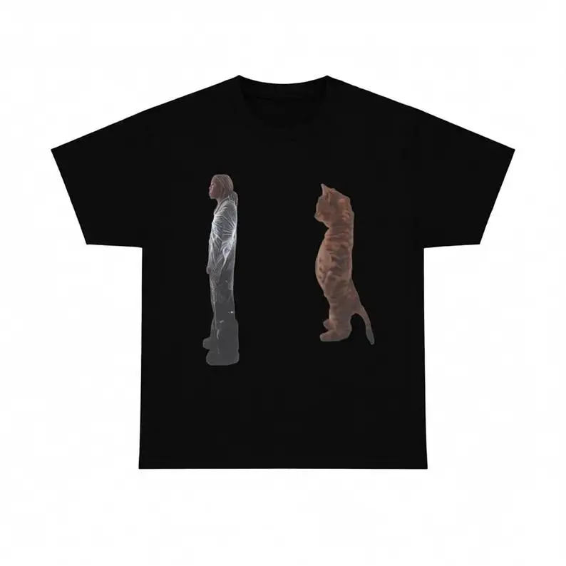 Men's Funny Cat Graphic Tee, Basic Streetwear Style in 100% Cotton, Comfy Short Sleeve Crew Neck Top, Shortsleeve, Tshirt, Fashion Apparel