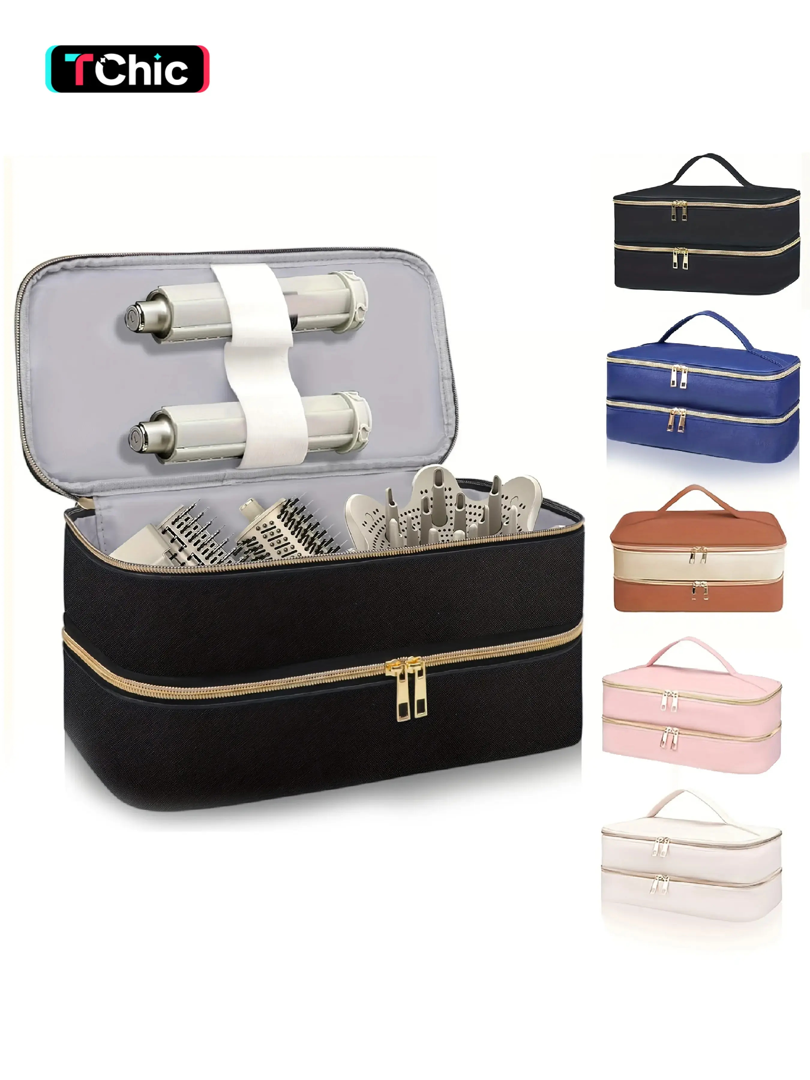 Dual-Layer Hair Carrying Case with Compartments, Travel Organizer for Accessories Storage, Portable and Convenient for Trips, Blow Dryer, Hair Blower, Travel Essentials Carryall, Travel Pouches, Travel Accessory, Travel Organizer Bag, Traveling Essentials