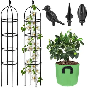 6 Ft Garden Obelisk Trellis for Climbing Plants, Outdoor Round Metal Plant Support with Grow Bag for Rose Bush, Clematis, Vine, Jasmine & Flower Pots