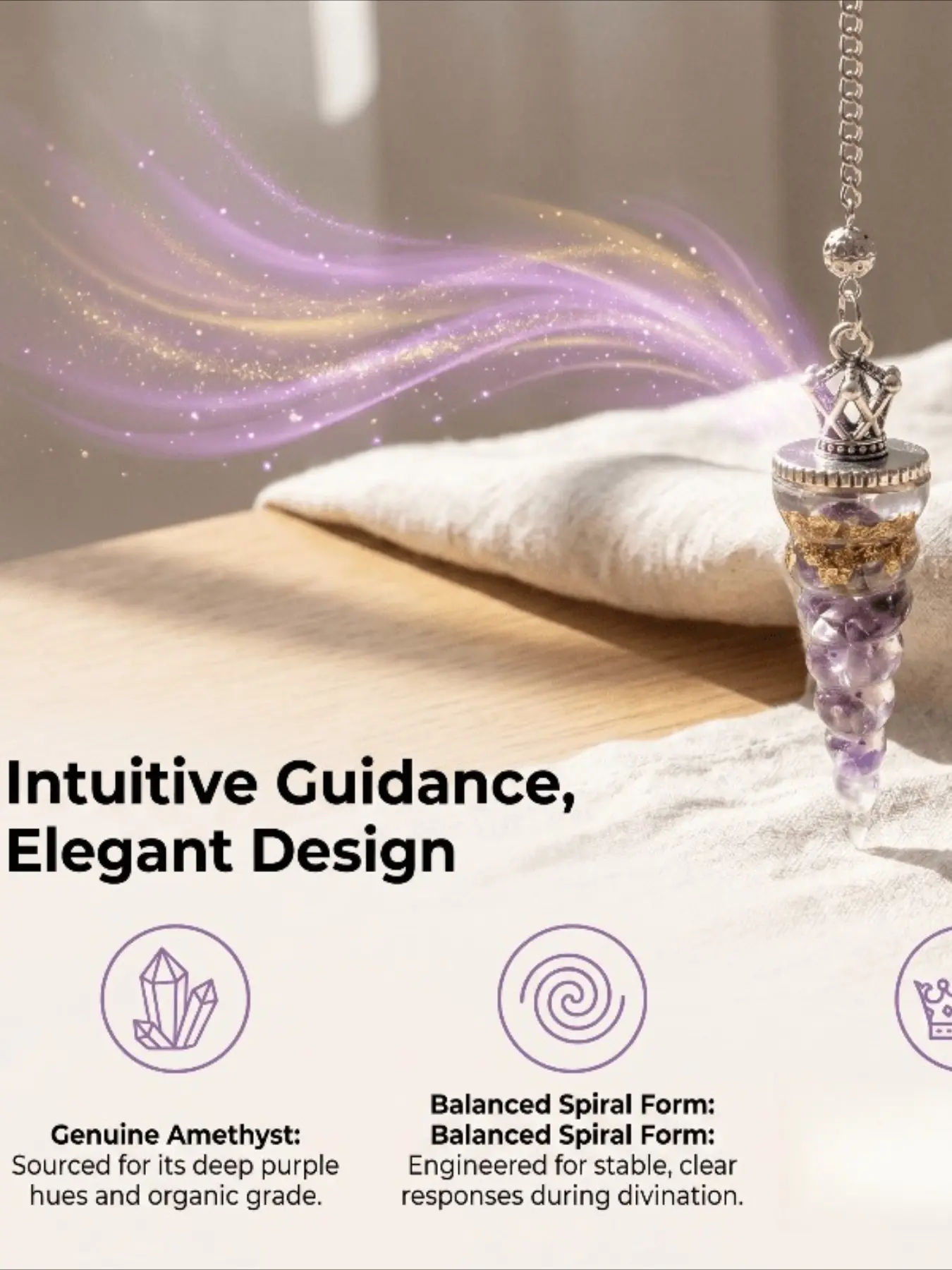 Spiral Divination Crown Pendulum Made of Natural Amethyst Crystal, Crafted for Yoga, Meditation Practitioners and Artisans, a Gift Ideal for Home Decor Collectors and Gift Buyers Seeking Physical and Mental Balance, as well as a Home Ornament
