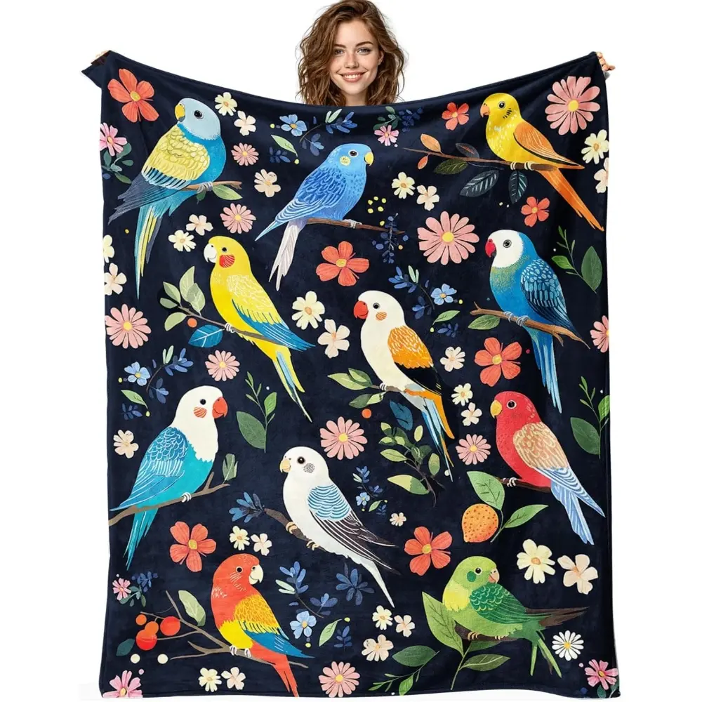 1PC Cockatiel Blanket, Cockatiel Feather Blanket, Soft, Fluffy, Comfortable, and Warm, Decorated with Parrot Design, A Gift for Men, Women, and Adults.