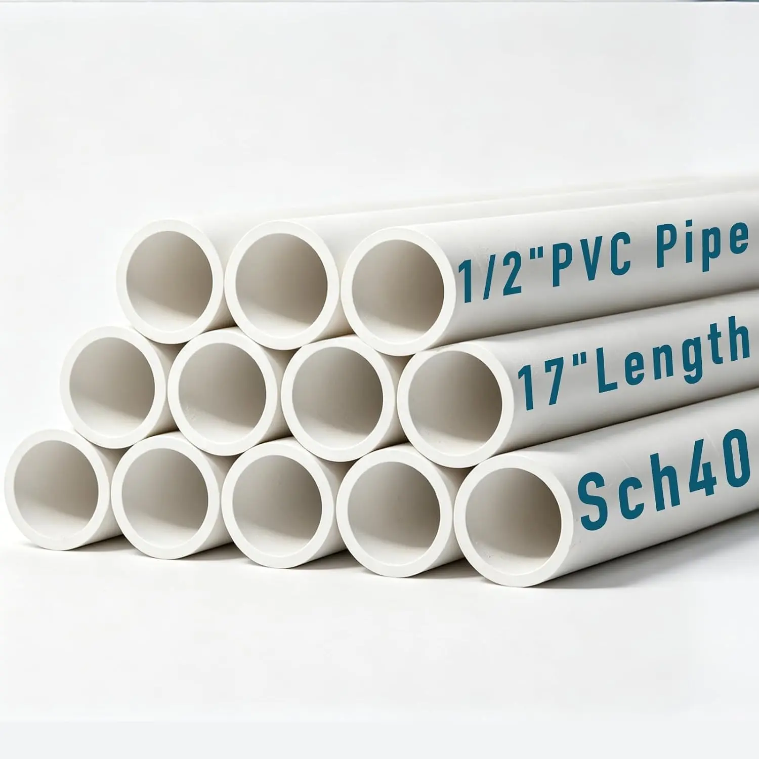 12 Pcs 1/2" PVC Pipe, White Plastic Pipe Sch40 Furniture Grade,17" Length Industrial Pipes for DIY Projects, Home, Garden, Greenhouse, Farm, Workshop