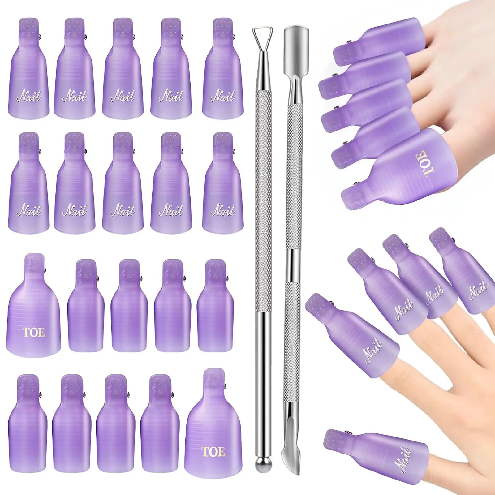 22pcs Reusable Manicure Nail Removal Set, Hand Nail Removal Plus Foot Clip with Cuticle Pusher Nail Removal Planer Set, Formaldehyde-Free Manicure and Pedicure Set