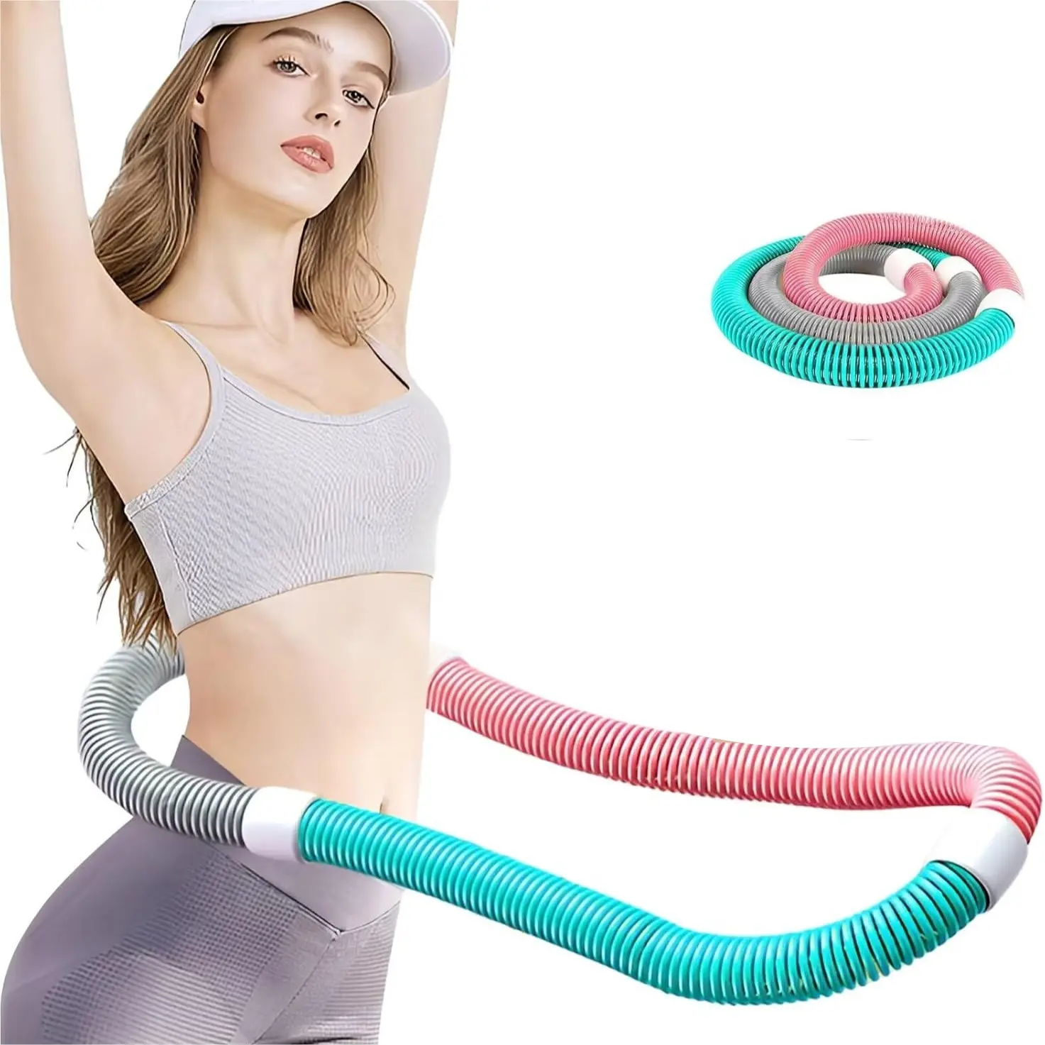 3.3lb Foldable Fitness Hoop, Weighted Soft Spring Hula Hoop for Adults – Waist-Friendly Design, Portable Slimming Exercise Equipment, Home Workout Equipment for Home and Travel