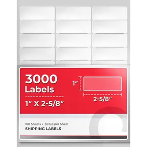 1 x 2-5/8 Inch 30 Up Return Mailing Address Labels White Printable FBA Labels (100 Sheets, 3000 Labels)