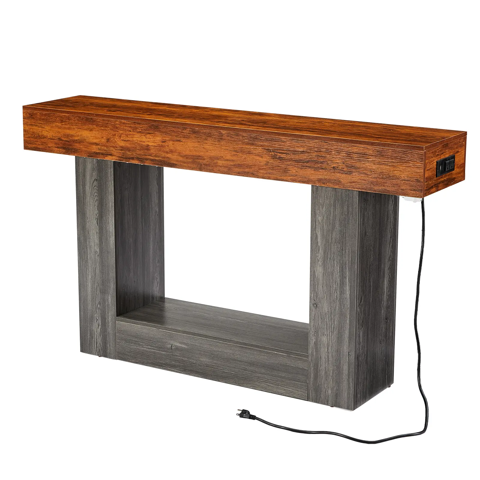 Contemporary Rectangular Console Table - 55.1 in Indoor Furniture with Built-in LED Light, Power Outlet for Living Room, Hallway, Contemporary Home Decor