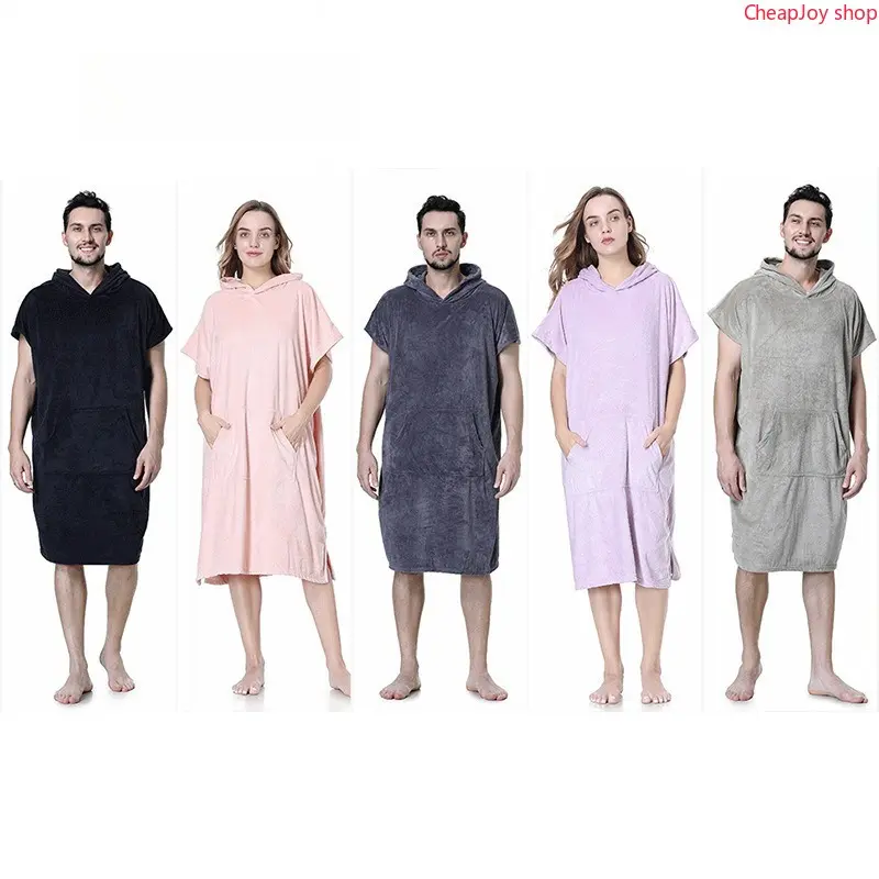 Solid Color Hooded Coral Fleece Changing Poncho, quick dry windproof adult swim wrap robe, soft all-purpose beach towel perfect for pool swimming, seaside surfing, diving excursions and post-sport quick outfit changing
