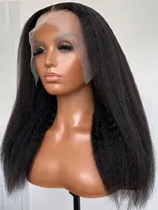 Soft Glue-Free Yaki Straight Wig, 26 Inches Long, 180% Density, Daily Wavy Style, 13x4x1 Lace Front Full Cap, Heat Resistant