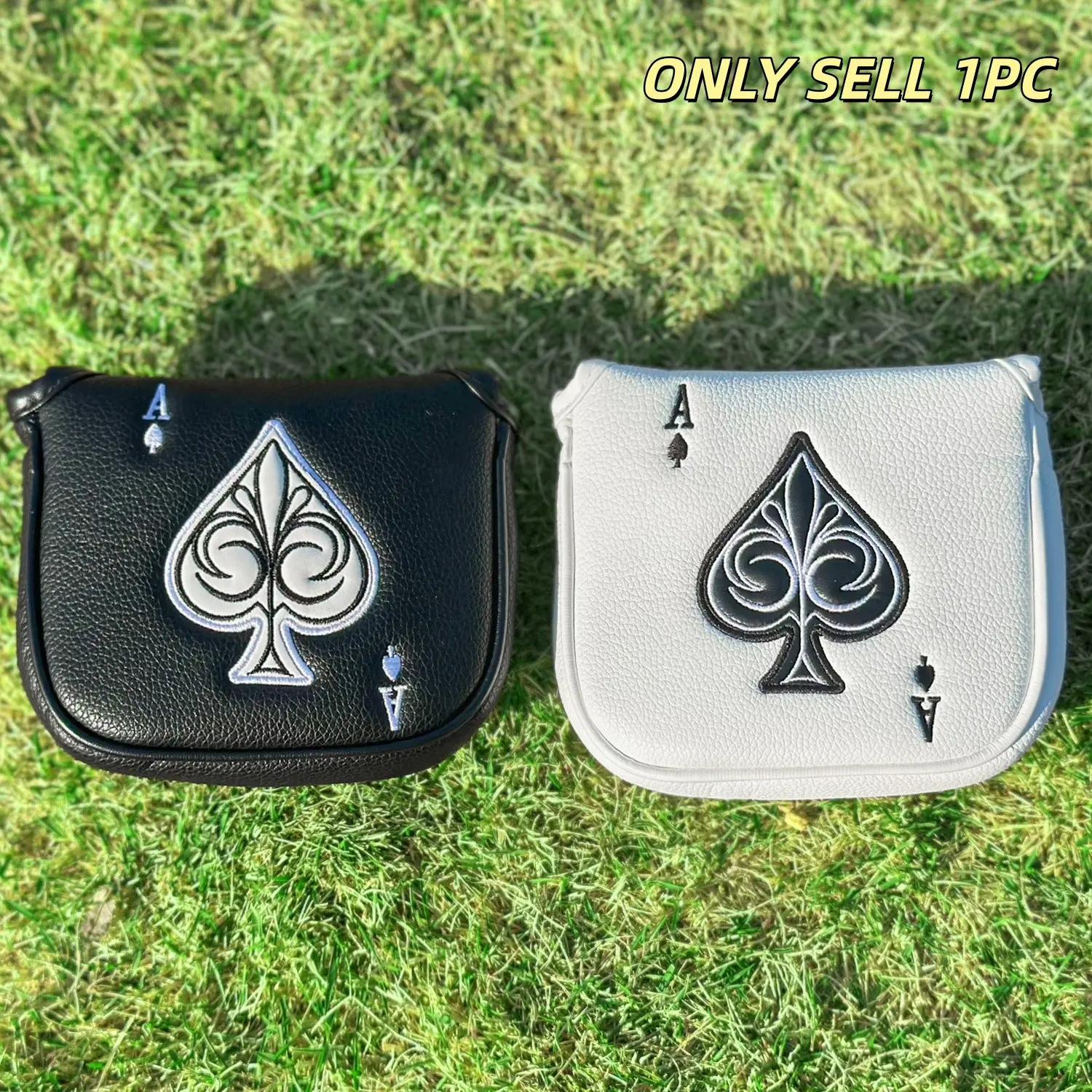 Spade Style Golf Mallet Putter Head Cover, Magnetic Closure, PU Material, Advanced Embroidery, Universal Fit for Most Brands