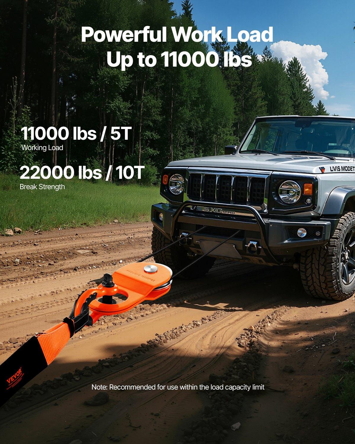 VEVOR 10 T Winch Snatch Block, 22,000 lbs Capacity Block and Tackle Pulley System, Work with 0.4" - 0.55" Rope, Winch Hook Accessories, Heavy Duty Offroad Recovery Accessory for Truck Tractor ATV UTV