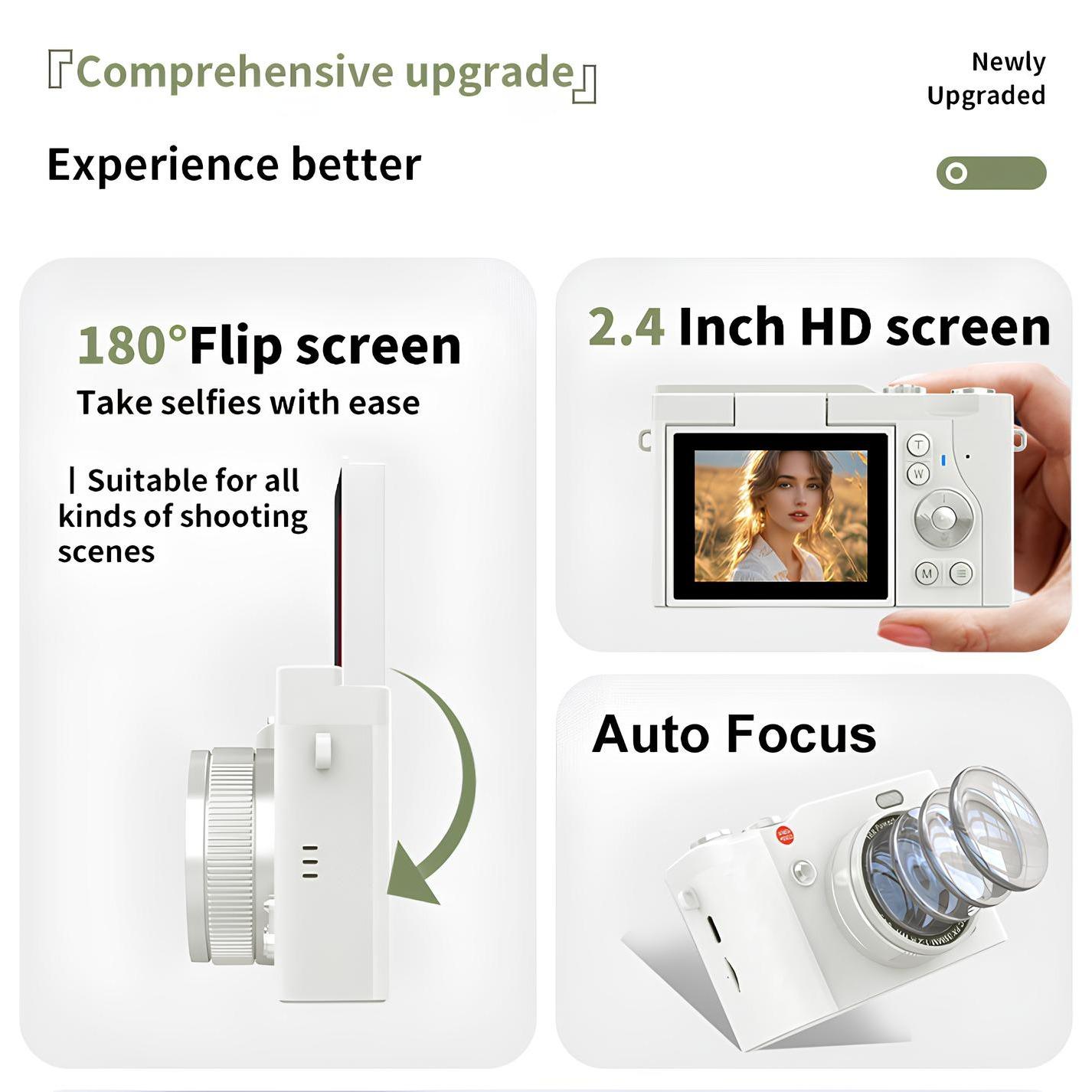 Portable Digital Camera with 180° Flip Screen, Entry-Level Student Selfie Camera with 32GB Memory Card for Photo and Video, Perfect for Back-To-School Season, Thanksgiving New Year Gift